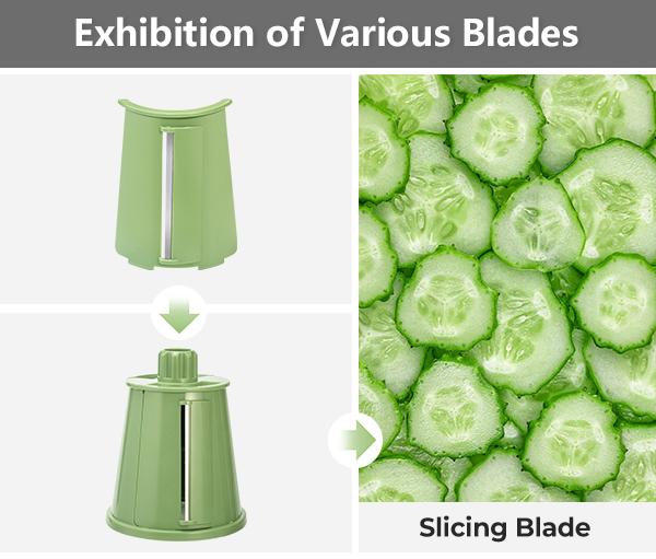 Rotary Grater with Five Interchangeable Blades and Suction Cup Base