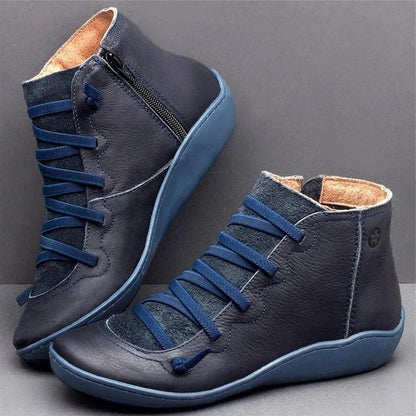 Women's Side-Zip Ankle Boots with Round Toe and Block Heel Design