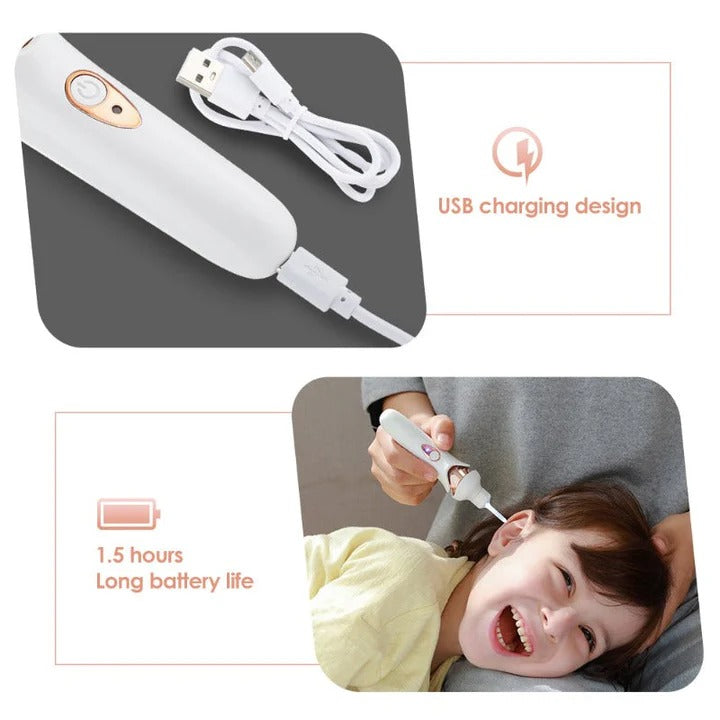 Rechargeable Ear Wax Support Cleaner with Low Noise Motor and Soft Silicone Tips