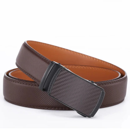 Men's Sliding Buckle Leather Belt with No Hole Adjustable Strap