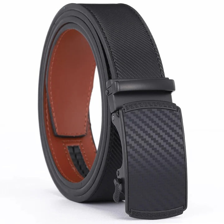 Men's Sliding Buckle Leather Belt with No Hole Adjustable Strap