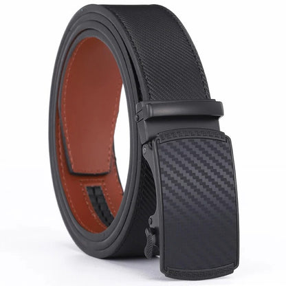 Men's Sliding Buckle Leather Belt with No Hole Adjustable Strap