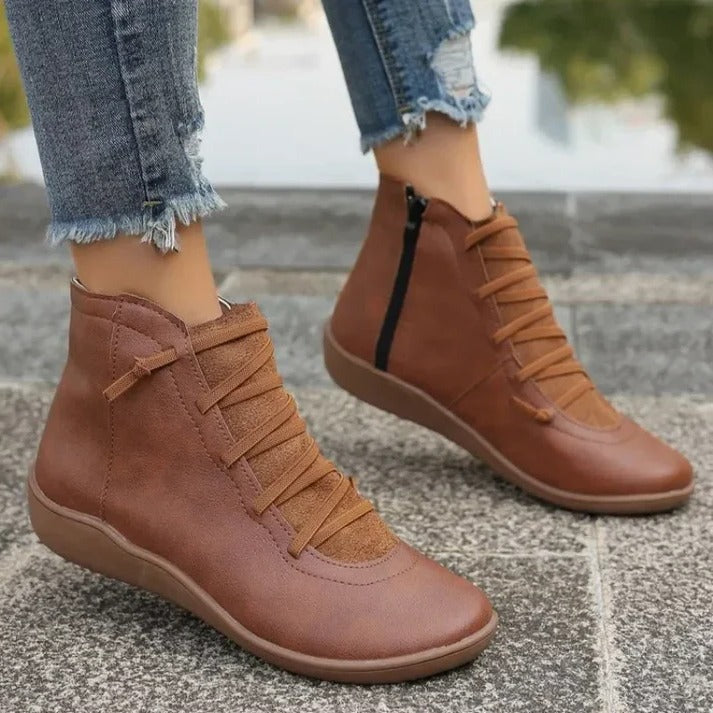 Women's Side-Zip Ankle Boots with Round Toe and Block Heel Design