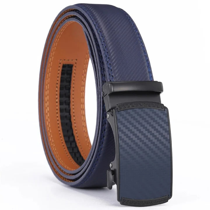 Men's Sliding Buckle Leather Belt with No Hole Adjustable Strap