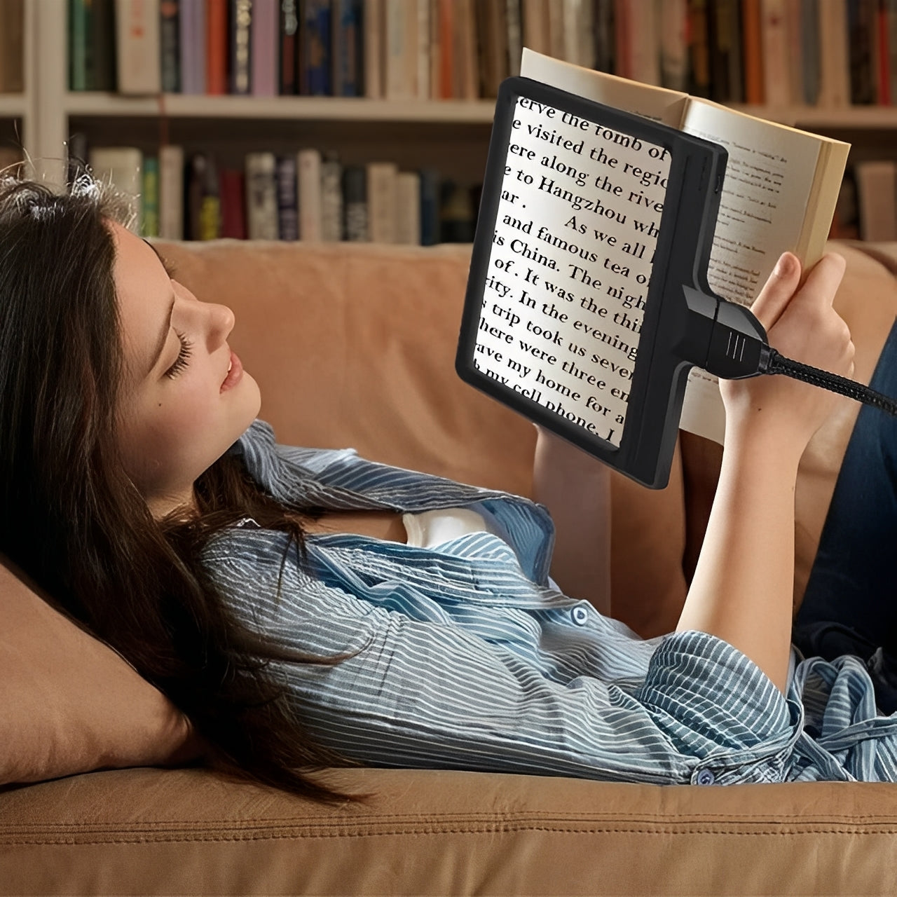 Adjustable Floor Magnifier with Full Page Lens and Built In LEDs