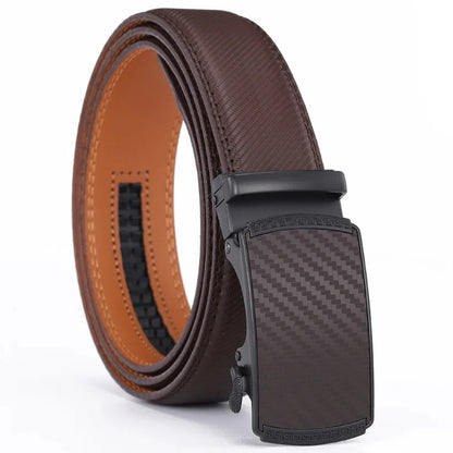 Men's Sliding Buckle Leather Belt with No Hole Adjustable Strap
