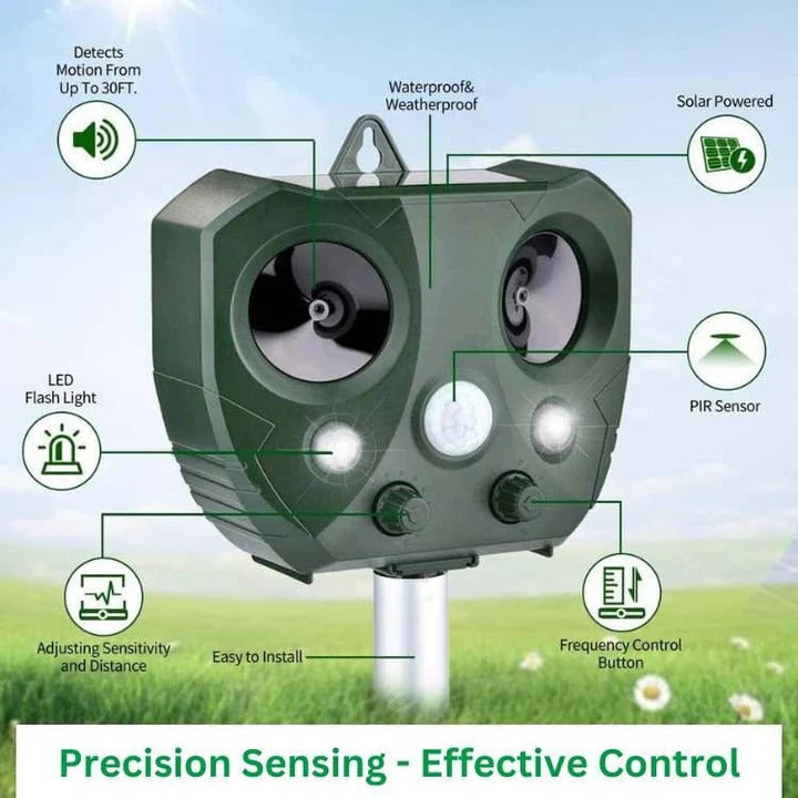 Outdoor Ultrasonic Pest and Bird Repeller with Motion Activated Deterrent for Garden  and Outdoor Use