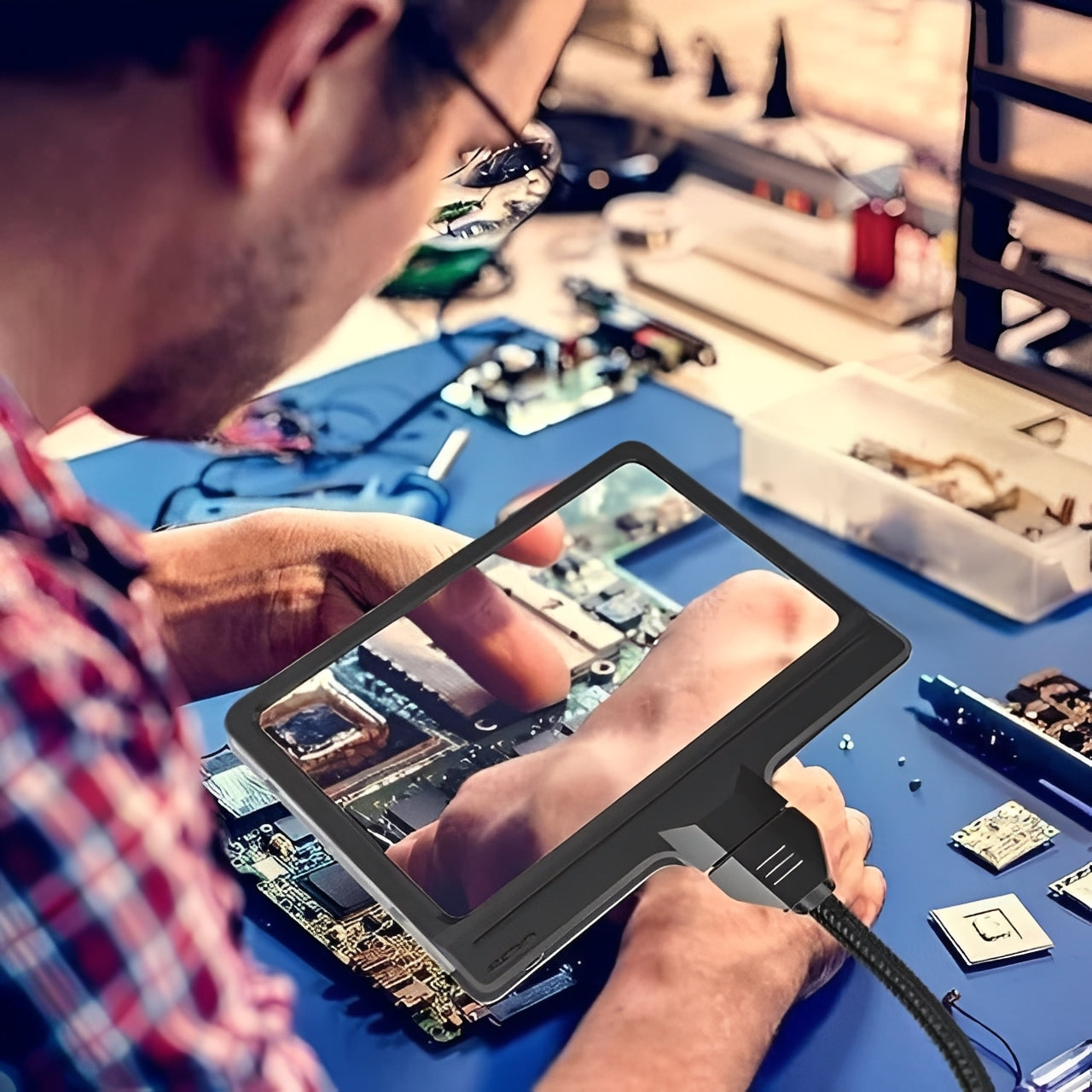 Adjustable Floor Magnifier with Full Page Lens and Built In LEDs