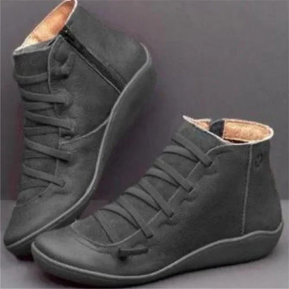 Women's Side-Zip Ankle Boots with Round Toe and Block Heel Design