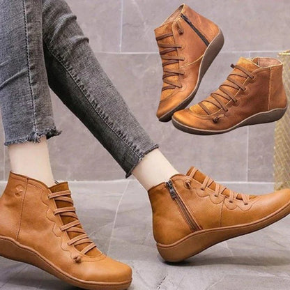 Women's Side-Zip Ankle Boots with Round Toe and Block Heel Design