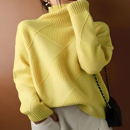 Cashmere Women's Oversized Pullover with Textured Diamond Stitch Detail