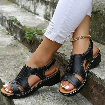 Leather Wedge Sandals with Adjustable Straps