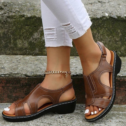 Leather Wedge Sandals with Adjustable Straps