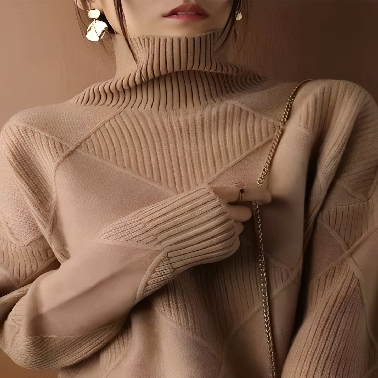 Cashmere Women's Oversized Pullover with Textured Diamond Stitch Detail