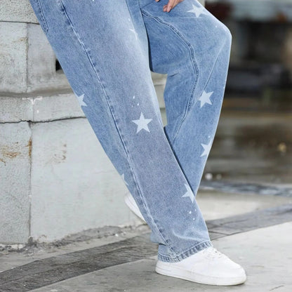 Men's Relaxed Fit Straight Cut Jeans with Wide Leg Design