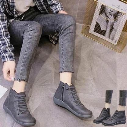 Women's Side-Zip Ankle Boots with Round Toe and Block Heel Design