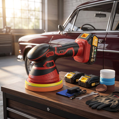 Orbital Car Paint Polisher with Rechargeable Battery and Variable Speed Control, Multiple Foam Pads