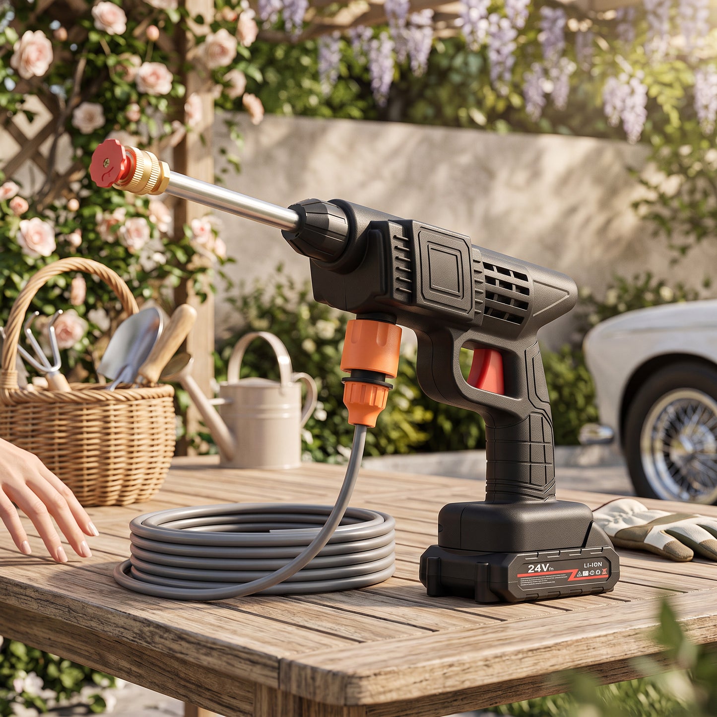Battery-Powered Pressure Washer 380 PSI with Foam Soap Dispenser and Dual Batteries, 33ft Range