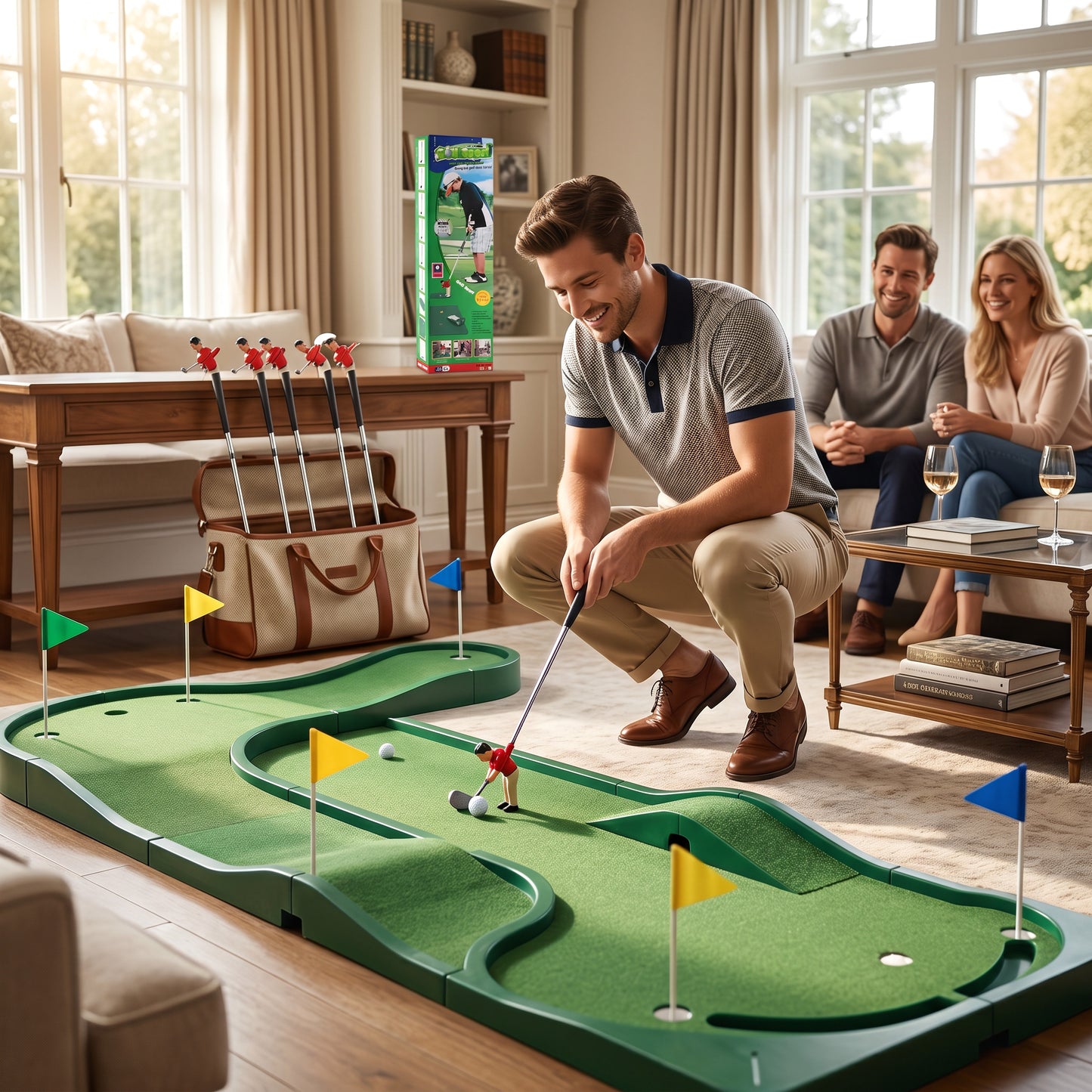 Indoor Mini Golf Set with 6 Clubs and Adjustable Course Layout