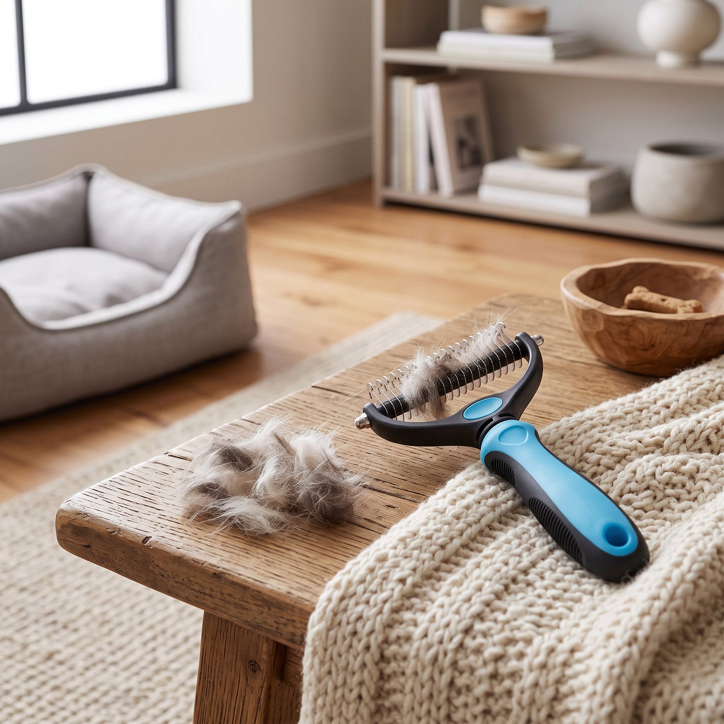 Pet Grooming Brush with Steel Teeth and TPR Grip for Medium to Long Fur