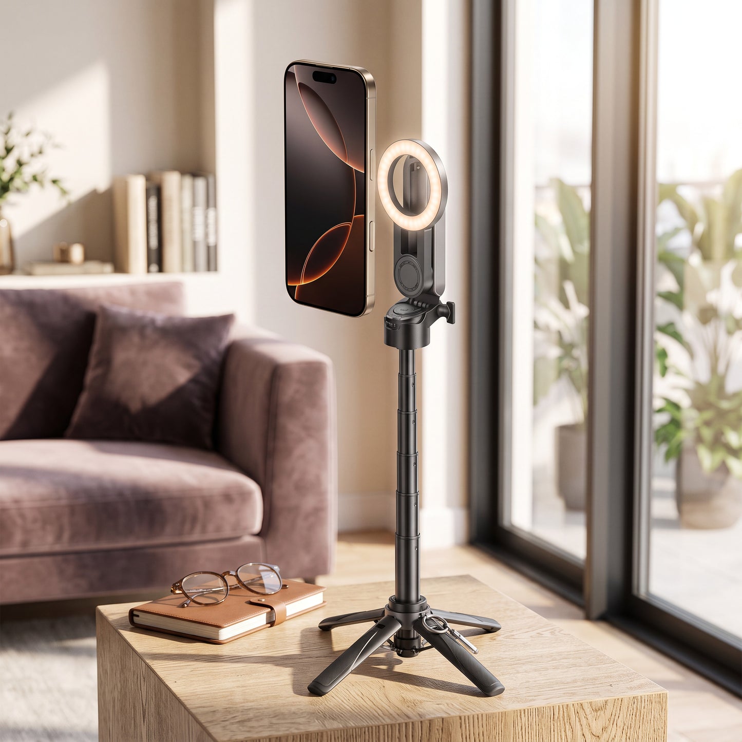 Selfie Stick with Magnetic Phone Mount and Wireless Remote, 360° Rotation Tripod