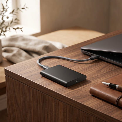 External SSD Drive with Universal Port and Cross-Platform Compatibility, Compact Slim Design