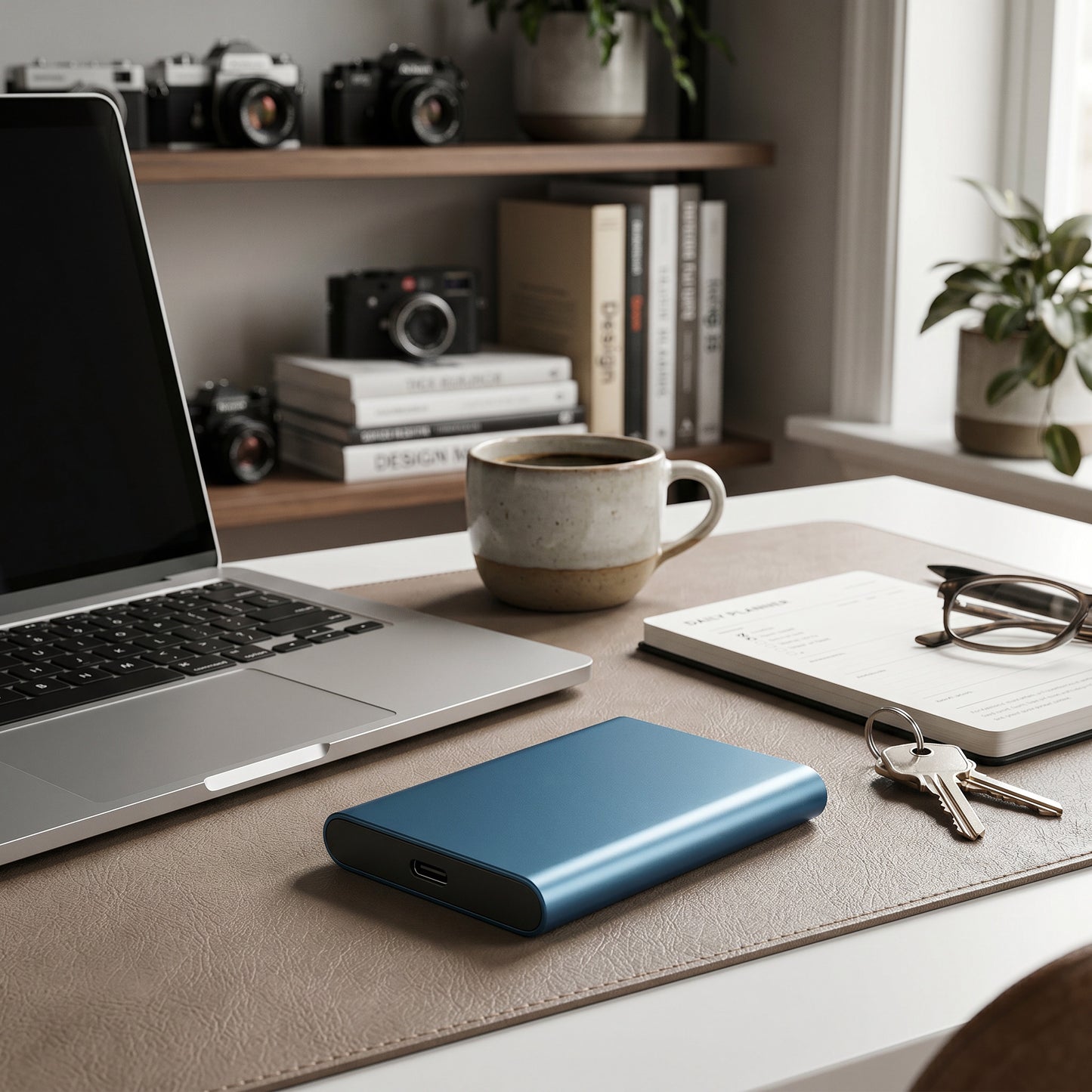 External SSD Drive with Universal Port and Cross-Platform Compatibility, Compact Slim Design