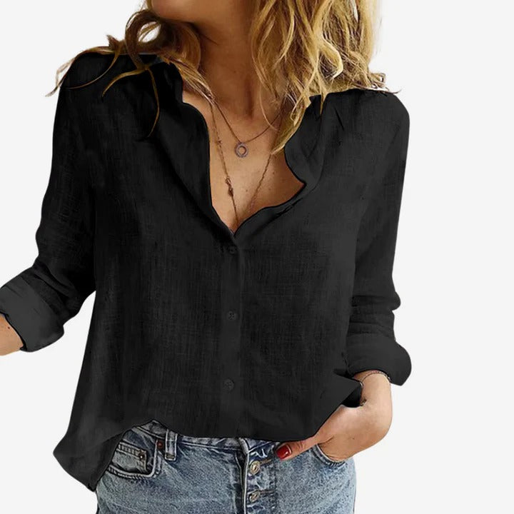 Women's Linen Button Up Shirt with Relaxed Fit and Long Sleeves