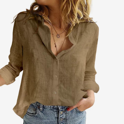 Women's Linen Button Up Shirt with Relaxed Fit and Long Sleeves