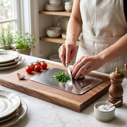 Titanium Cutting Board with Antibacterial Surface and Rounded Safety Edges