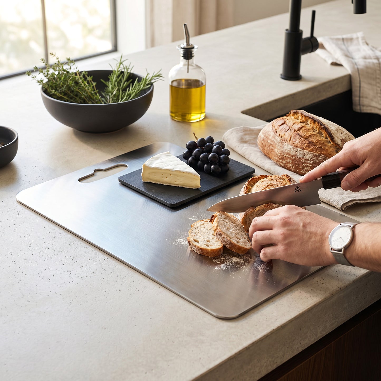 Titanium Cutting Board with Antibacterial Surface and Rounded Safety Edges