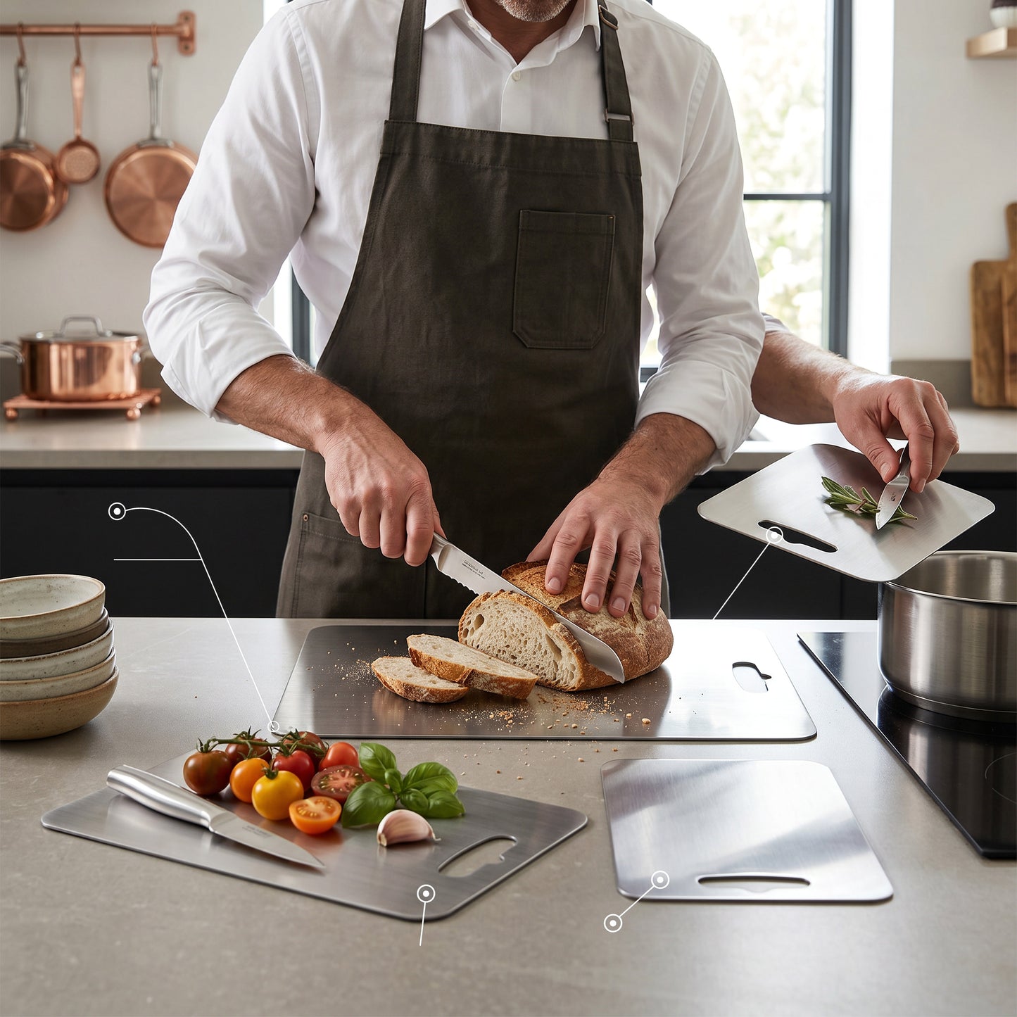 Titanium Cutting Board with Antibacterial Surface and Rounded Safety Edges