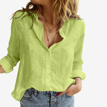 Women's Linen Button Up Shirt with Relaxed Fit and Long Sleeves