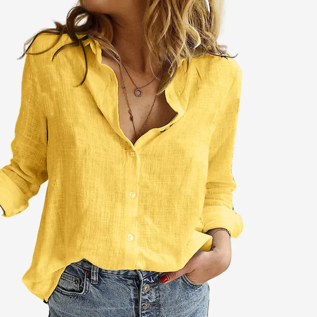 Women's Linen Button Up Shirt with Relaxed Fit and Long Sleeves