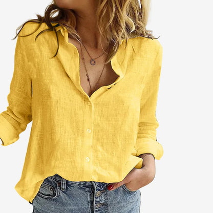 Women's Linen Button Up Shirt with Relaxed Fit and Long Sleeves