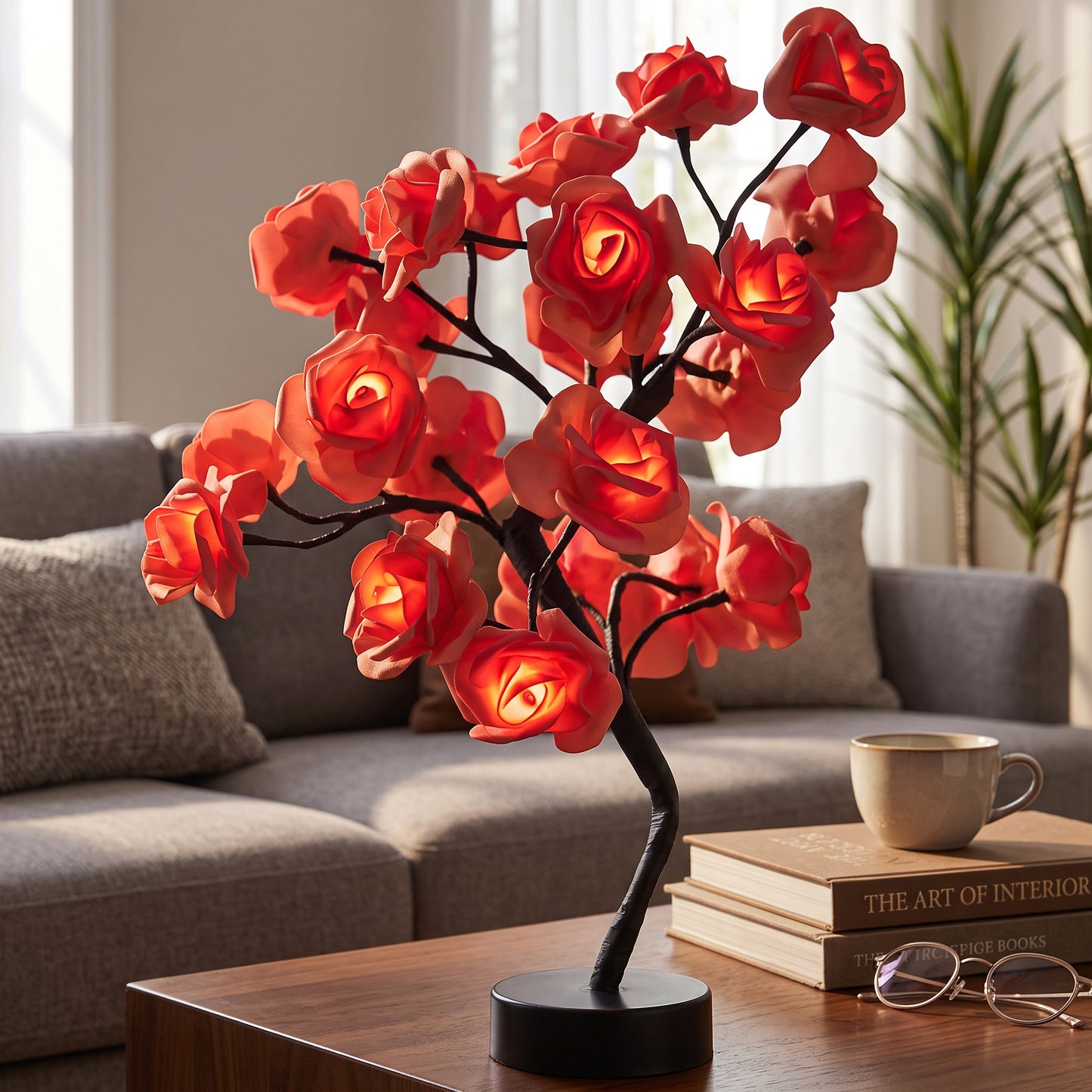 Rose Shaped Acrylic Lamp with LED Light and Metal Base, Four Color Options