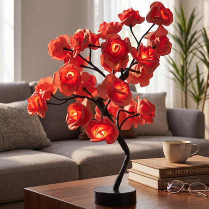 Rose Shaped Acrylic Lamp with LED Light and Metal Base, Four Color Options