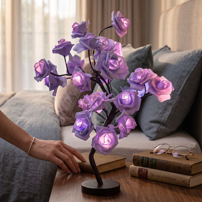 Rose Shaped Acrylic Lamp with LED Light and Metal Base, Four Color Options