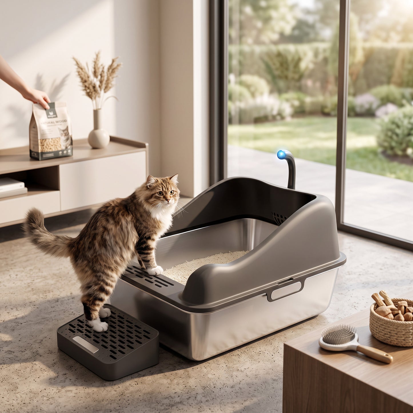 Large Enclosed Cat Litter Box with Flip Lid and Built-In Particle Catcher, Leak-Proof Seal