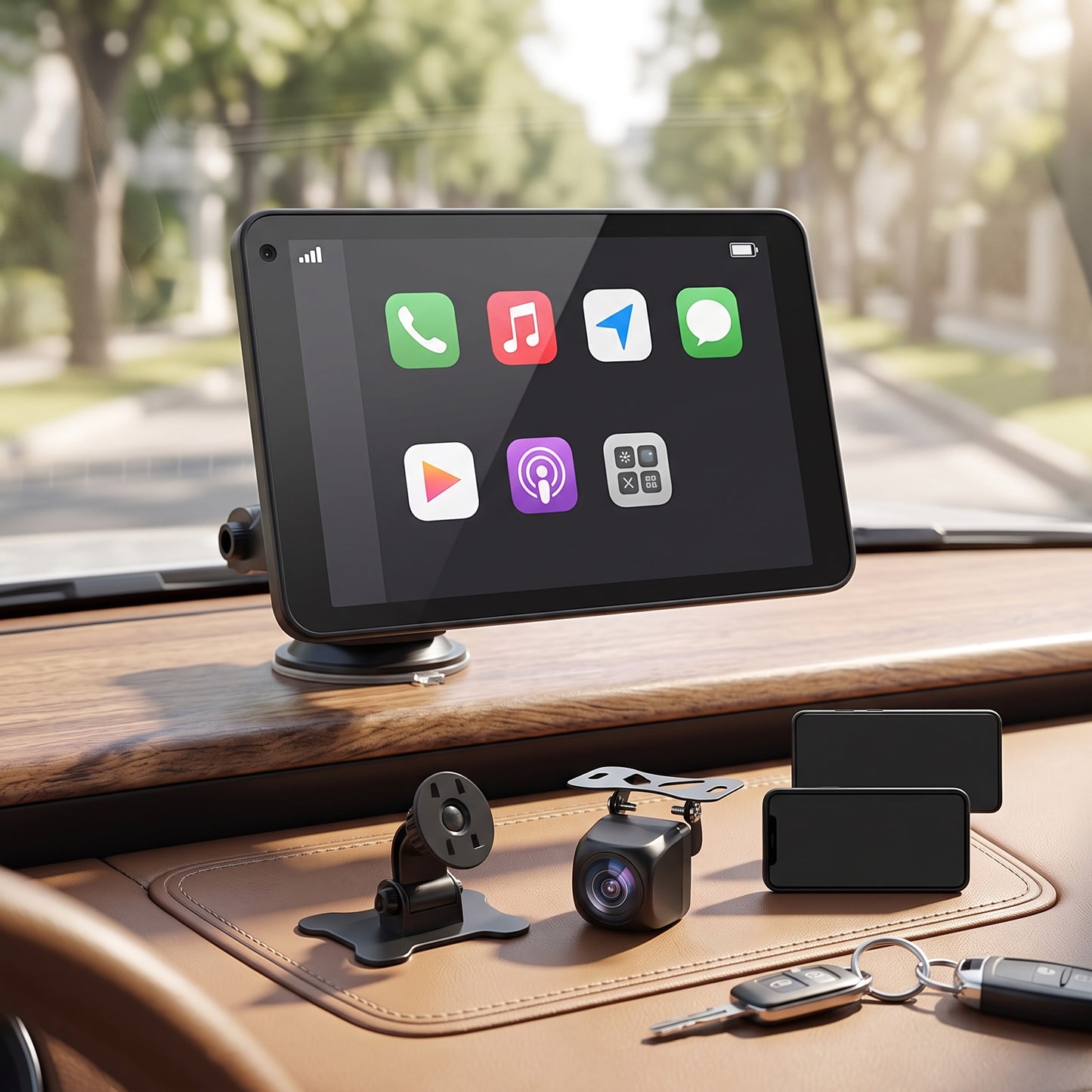 7 Inch Wireless Car Screen with Backup Camera and Voice Navigation