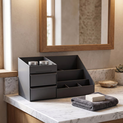 Vanity Organizer with Multi-Slot Compartments and Non-Slip Base for Bathroom Counter