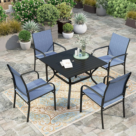 Baymere 5-Piece Bistro Garden Dining Set, 4 Chairs and Square Table - Blue