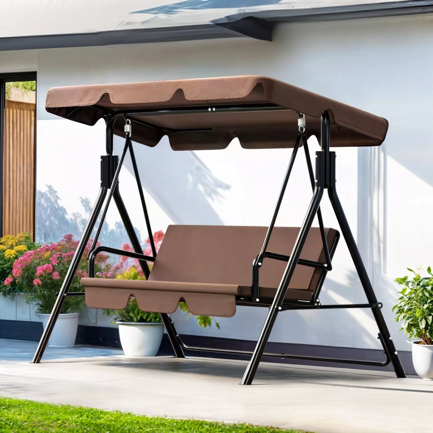 Bliss Hanging Swing for 3 persons, with 45 Degree Adjustable Canopy - Brown