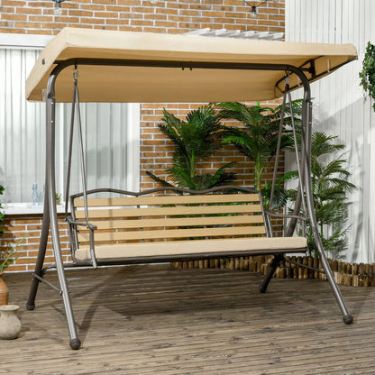 Trio Porch Swing for 3 persons, Cushioned Outdoor Swing - Beige