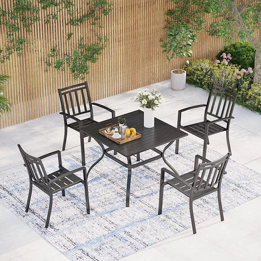 UrbanEdge Outdoor Dining Set, 4 Chairs and Square Table - Black