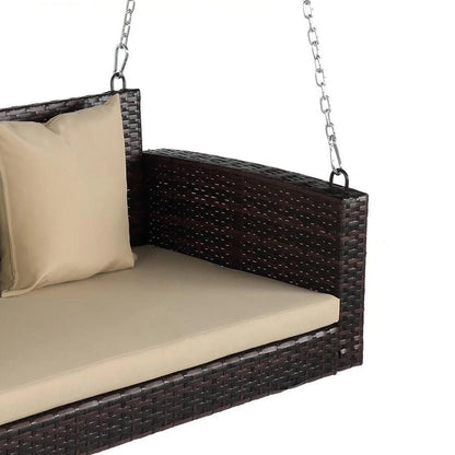 Zen 2-Person Rattan Hanging Porch Swing Chair with Cushions and Chains