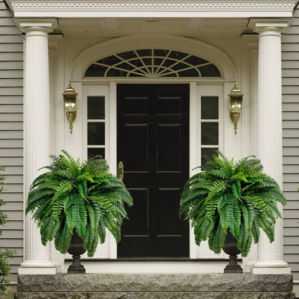 Artificial Boston Fern Set with UV Stabilized Polyethylene and Water Resistant Construction, 18 Pack