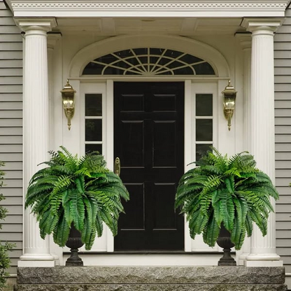 Artificial Boston Fern Set with UV Stabilized Polyethylene and Water Resistant Construction, 18 Pack