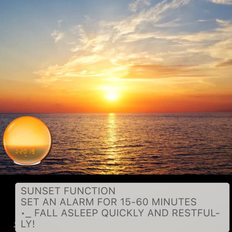 Sunrise Alarm Clock with Sunset Simulation, Bluetooth, App Control, FM Radio & USB Port