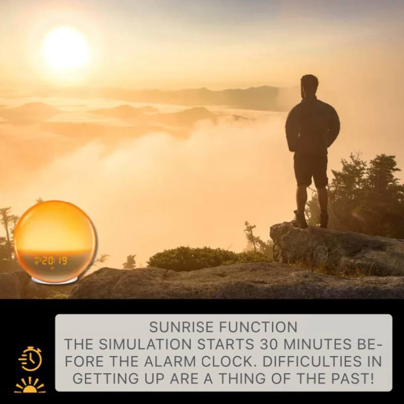 Sunrise Alarm Clock with Sunset Simulation, Bluetooth, App Control, FM Radio & USB Port